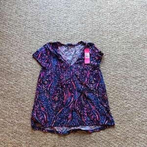 Lilly Pulitzer Pink & Purple Patterned V-Neck Short Sleeve Top